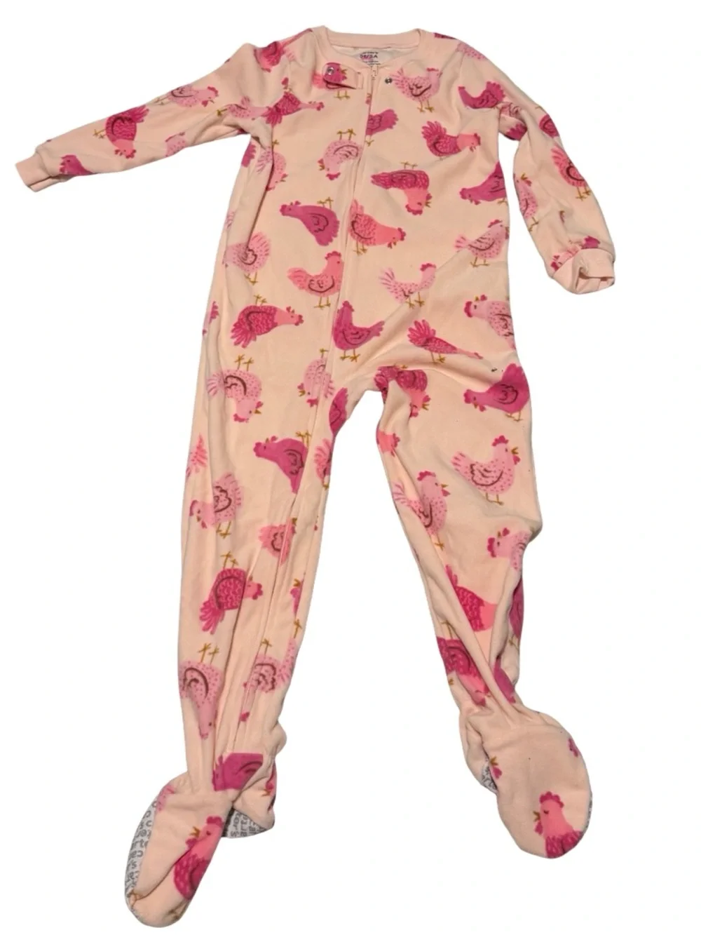 Carter’s Girls Fleece Footed Pajamas Pink Chicken Print Zip Sleeper 5T